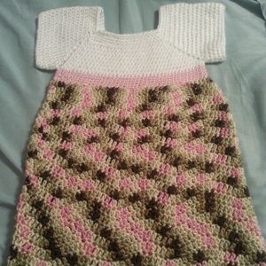 Crochet child dress 3T WHITE pink camo